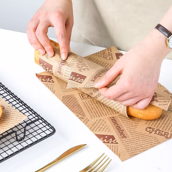 Grease Proof Custom Printed Wax Paper Food Wrapping, Burger Sandwich Food Wrap Paper, Food Tray Liner Paper