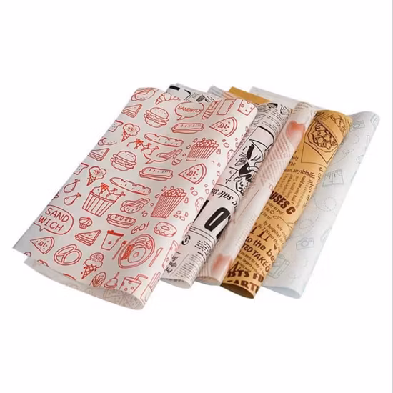 Grease Proof Custom Printed Wax Paper Food Wrapping, Burger Sandwich Food Wrap Paper, Food Tray Liner Paper